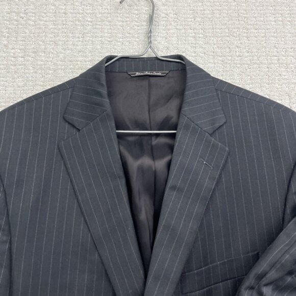 Saks Fifth Avenue Napoli CT Suit 42S Wool Blazer + 36S Pants Black W Chalk Line - Picture 2 of 16